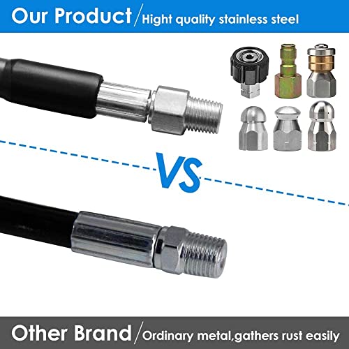 200Ft Sewer Jetter Kit For Pressure Washer, Newest 5800Psi Drain Cleaner Hose 1/4 Inch Npt Corner, Rotating And Button Hose Sewer Jetting Nozzle Pearl Corsage Pin Waterproof Tape With 2 Spanner #TOP6