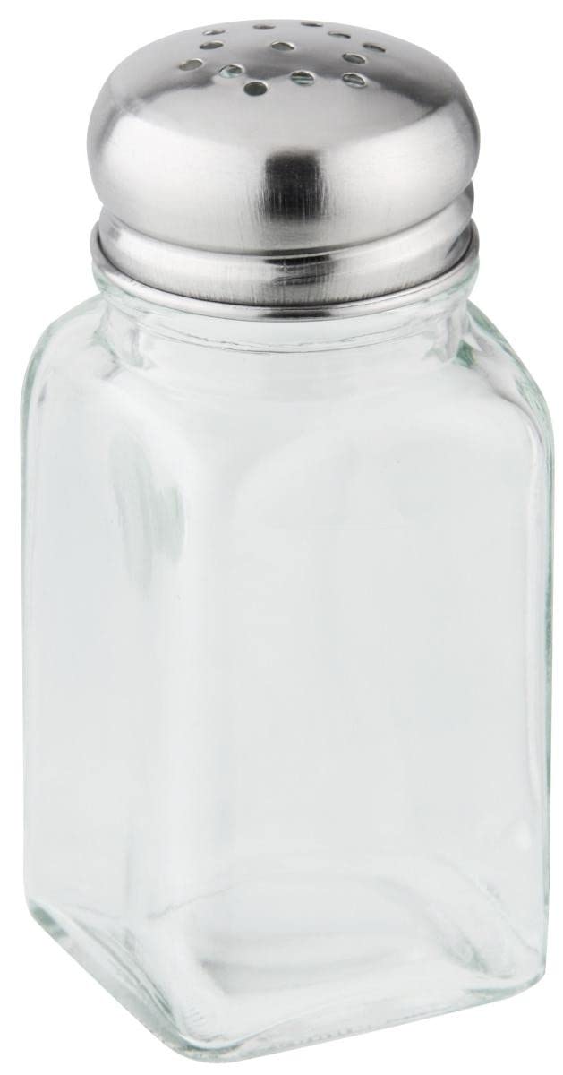 FACKELMANN Salero o pimentero cocina o mesa de cristal con tapa en acero inoxidable, capacidad de 75ml, 3,9x3,9x10cm, 1ud.