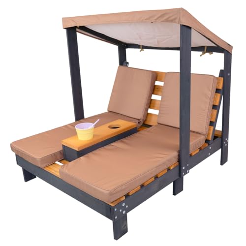 Meppi Chaise Longue Double pour Enfants Bornholm en Bois avec Porte-gobelet et Protection Solaire, pour Jardin
