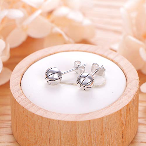 S925 Sterling Silver Basketball Stud Earrings For Women Men #TOP2