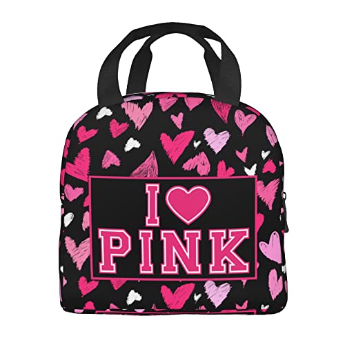 Giwawa I Like Pink Lunch Bag Pink Heart Portable Insulated Lunchbox Waterproof Tote Bento Bag For School Office Camping Picnic #TOP2