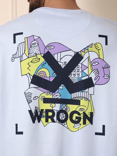 Image of WROGN Men's 220 GSM Pure Cotton Terry T-Shirt | Front & Back Graphic Print | Oversized Fit