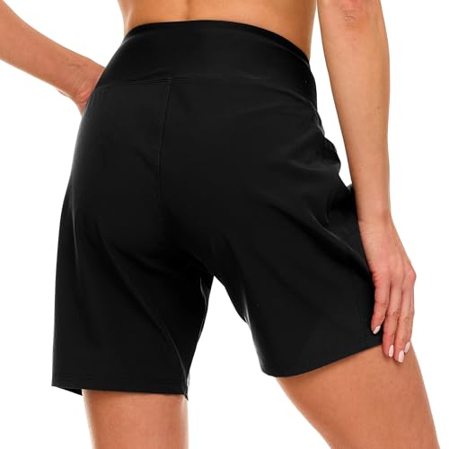 Image of Hurley 5 inch /7 inch High Waisted Swim Shorts Women, Board Shorts with Pockets & Inner Liner, Quick Dry Swim Trunk, UPF 50+
