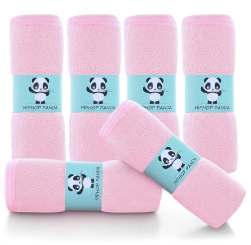 Image of HIPHOP PANDA Baby Washcloths, Rayon Made from Bamboo - 2 Layer Ultra Soft Absorbent Newborn Bath Face Towel - Reusable Baby Wipes for Delicate Skin - Pink, 6 Pack