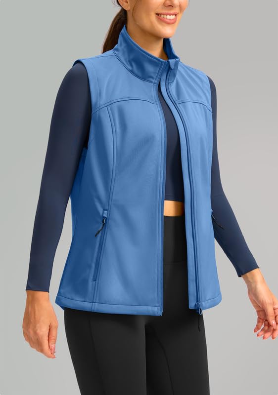 Chaleco para mujer softshell transpirable con bolsillos con cremallera y cuello alto 2