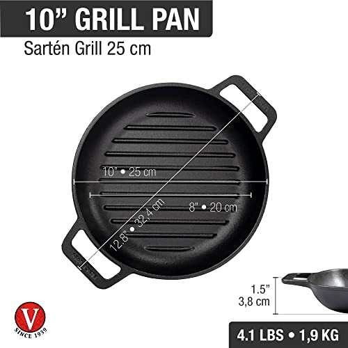 Victoria Cast Iron Round Grill Pan With Double Loop Handles Seasoned With 100% Kosher Certified Non-Gmo Flaxseed Oil, 10 Inch, Black #TOP4