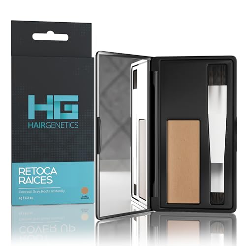 Hair Genetics Retocador De Raíces En Polvo - Cubre Canas Mujer y Hombre, Fórmula Ligera, Fácil Aplicación, con Pincel Doble y Espejo, Disponible En 5 Tonos, Ideal para Retoca Raices (Rubio Oscuro)