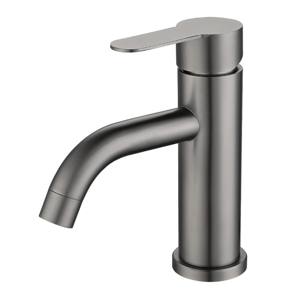 Robinetterie de lavabo en acier inoxydable gris au design contemporain et finitions soignées