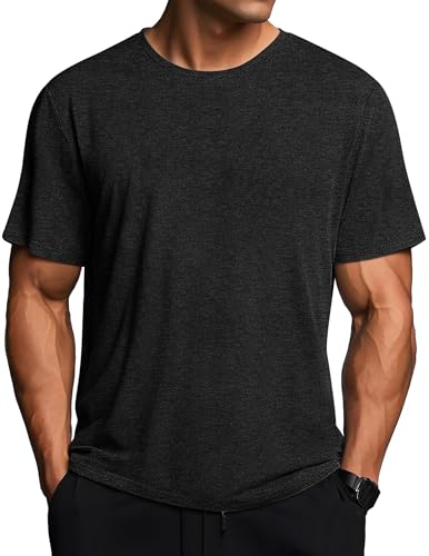 Weardear Herren Sport Tshirts Athletic Funktionsshirt Stretch Workout Laufshirt Schnelltrocknend Fitness Tshirt Frühling Wandern Trekking Sportswear Schwarz L