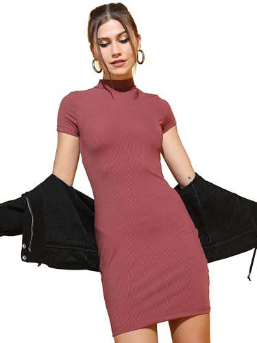 Image of Tokyo Talkies Women's Short Sleeves High Neck Solid Dresses | Stylish Dresses | Casual Dresses