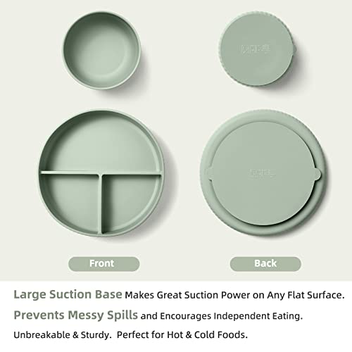 Csficts Baby Led Weaning Supplies - Silicone Baby Feeding Set - Suction Bowl Divided Plate Straw Sippy Cup - Toddler Self Feeding Eating Utensils Dishes Set With Bibs Spoon Fork - 6 Months #TOP3