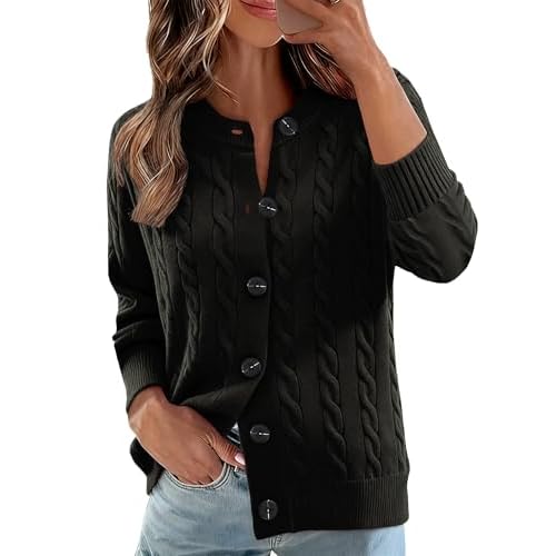 Ivicoer Cardigan Sweaters for Women Cable Knit Long Sleeve Open Front Cardigan Crewneck Trendy Clothes S-XL