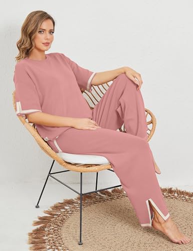 Image of TIGMA Women Casual Summer co ords Set Track Suit Oversized Top Baggy Pant,Top and Pajama Set