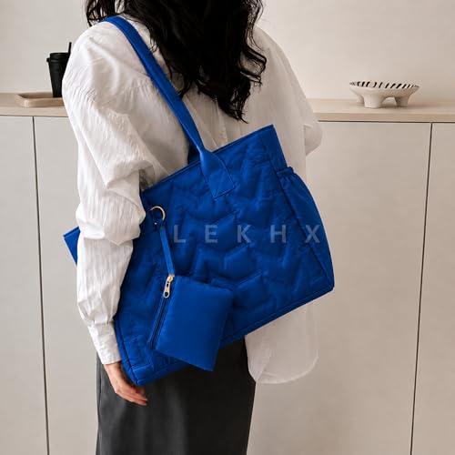 Image of LX LEKHX Tote Bag for Women | Lightweight Shoulder Handbag with 2 Main Zip Compartments & Multiple Pockets | Water Resistant Polyester Fabric | Office, Travel & Daily Use