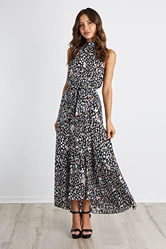 Image of PRETTYGARDEN Women's Halter Neck Floral Long Maxi Dress Casual Sleeveless Backless Dresses Loose Ruffle Sundress with Belt
