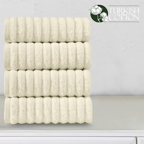 Image of Elegant Comfort Luxury 100% Turkish Cotton Corduroy Ribbed 4 Pack Hand Towel Set 16 x 28 Inch - Absorbent, Super Soft, Quick Dry, Premium Towels for Bathroom, Gym, Spa and Hotel Use, Ivory