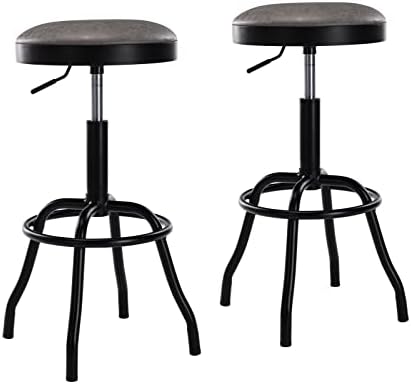 Shunzhi Adjustable Bar Stools Set of 2 Swivel Industrial Padded Round Bar Chairs PU Leather Backless Counter Stools for Kitchen Island/Dining Room/Home Bar/Pub/Bistro/Office, Grey 2pcs