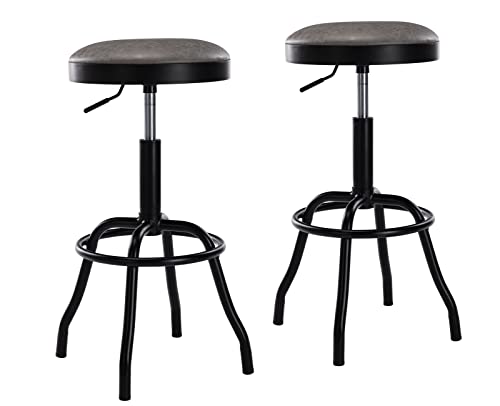 Shunzhi Adjustable Bar Stools Set Of 2 Swivel Industrial Padded Round Bar Chairs Pu Leather Backless Counter Stools For Kitchen Island/Dining Room/Home Bar/Pub/Bistro/Office, Grey 2Pcs #TOP3