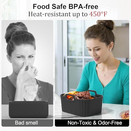 Image of 10QT Large Thickened Silicone Air Fryer Liners 2 Pack for Ninja Foodi Dual Zone DZ550 DZ401 DZ550GY DZ302, Reusable 2-Basket Trays, 6-in-1 DualZone Airfyer Accessories