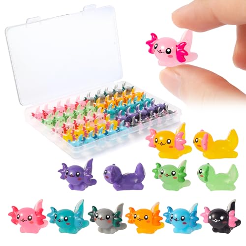 YFDFFSDCY 50 PCS Mini Resin Axolotl 10 Colors Tiny Axolotl Figurines Miniature Axolotl Ornament Charms for Landscape Aquarium Micro Dollhouse Garden Potted Plants Birthday Party Decoration
