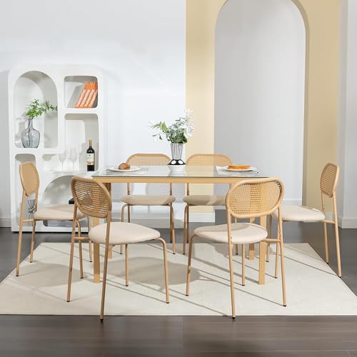 Foerpl - Silla De Ratán Para Comedor, Juego De 6, Sillas De Comedor Con Respaldo De Cocina, Silla Cannage Comedor, Silla Cómoda Con Patas Color Madera A, 6 Piezas Foerpl - Silla De Ratán Para Comedor, Juego De 6, Sillas De Comedor Con Respaldo De Cocina, Silla Cannage Comedor, Silla Cómoda Con Patas Color Madera A, 6 Piezas