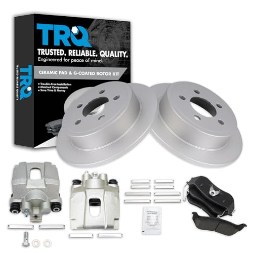 Image of TRQ Rear Brake Pad and Rotor Set Ceramic Solid Rotors Calipers | For 2003-2007 Jeep Liberty 2003-2006 Wrangler