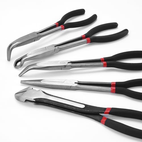 Image of 5-Piece 11 inch Extra Long Needle Nose Pliers Set, Premium CRV Steel