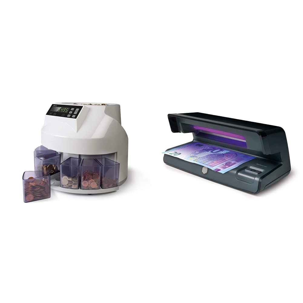 Safescan 1250 - Compteuse et trieuse de pièces de monnaie & 50 Noir - Détecteur de faux billets UV pour la vérification des billets de banque, des cartes de crédit et cartes d'identité
