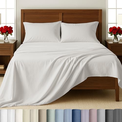 Image of California Design Den 500TC 100% Cotton Full Sheets Set, True Ivory | Good Housekeeping Seal, OEKO-TEX Certified, Silky-Soft Sateen Weave, 4pc Set, 16 inch Deep Pockets, For Hot Sleepers, All-Season
