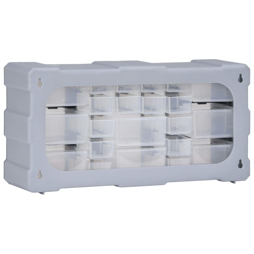 Organizador de varios cajones con 22 cajones de polipropileno, 49 x 16 x 25,5 cm, color gris, para reparación de garaje, cajones transparentes para tornillos, tuercas, tacos