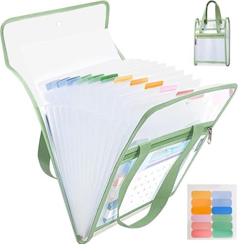 Image of Shuttle Art Transparent Vertical File Folder Tote Bag - 13-Pocket Expanding Accordion A4 Document Organizer with Zipper Pocket, Waterproof Office /School Storage Bag, Multi-Color Document Carrier