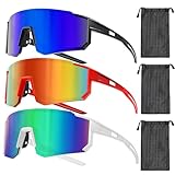 Esshogo 3 Stück Sport Sonnenbrille, Polarisiert Fahrradbrille, UV400 Sportbrille, Schnelle Brille, Winddicht Sonnenbrille, Rennrad Radbrille,Anti-UV Schutz Laufbrille,Laufbrille für Outdooraktivitäten