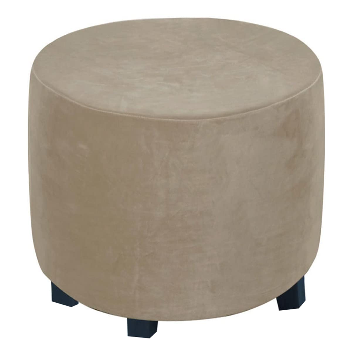 XGANGM 45cm Round Velvet Ottoman Stool Cover Slipcover Stretch Velvet Round Pouffe Cover Small Footstool Protector Cover Storage Chair Slipcover Washable,Taupe