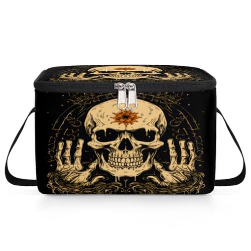 GzLeyigou Skull Retro Lunch Bags for Women Men 9 Cans, Hot & Cold Food Delivery Bag Insulated Grocery Bag Insulated Lunch Box Skeleton Cooler Bag for Office Work Picnic Beach