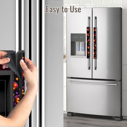 Image of Halloween Refrigerator Door Handle Covers Set of 2, Glowing Pumpkin Gifts for Women, Neoprene Fridge Door Handle Covers Protector for Fridge Dishwasher Appliance Halloween Decorations Indoor Kitchen