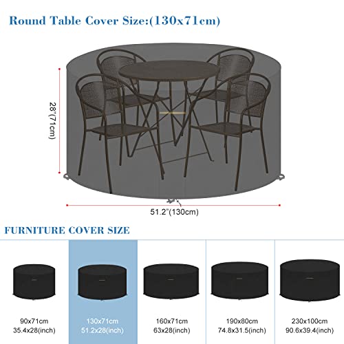 Vansheim Outdoor Table Covers Waterproof Round Furniture Cover For Outdoor Table And Chairs Cover Waterproof Round Patio Table Covers For Outdoor Furniture Covers Water Resistant Fabric Ø51.2"X28" #TOP1