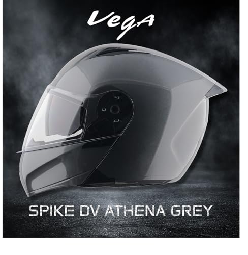 Image of Vega VM-02 Spike Flip-Up Motorcycle Helmet with ISI Certification | High-Impact ABS Shell, Dual Visor, UV & Scratch Resistant: Athena Grey, M