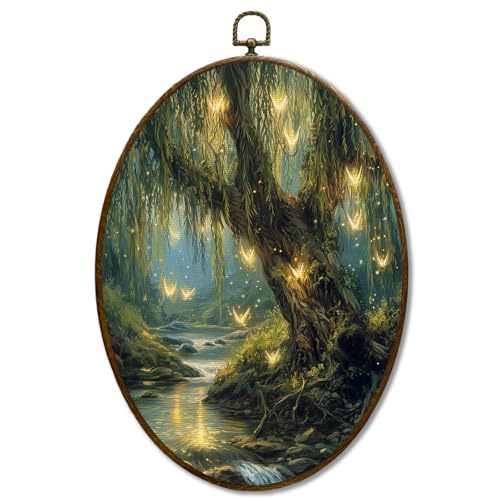JQF Vintage Enchanted Forest Willow Tree Oval Wall Decor, Rustic