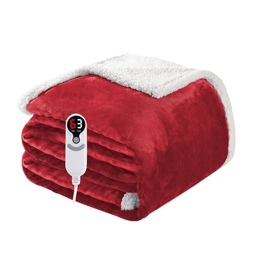 Electric Heated Blanket Full Size 72x84 Soft Flannel with Overheat Protection 9 Adjustable Heat Settings & 10-Hour Auto-Off Timer Fast Heating for Winter Comfort for Couch & Bed Red