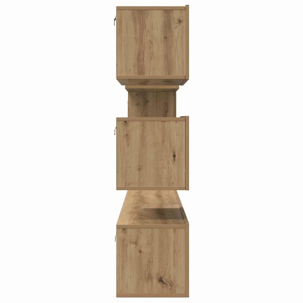 6-Piece Wall Mounted TV Stand Set, Artisan Oak Engineered Wood | Features adjustable shelves and storage compartments, providing a space-saving media center for living rooms.