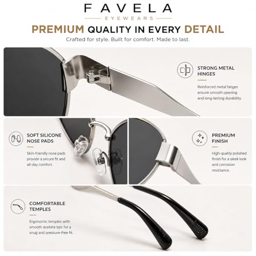 Image of FAVELA Retro Oval Sunglasses for Women & Men | Trendy Metal Sun Glasses Classic Shades | UV400 Protection Retro Oval Sunglasses Vintage Style.