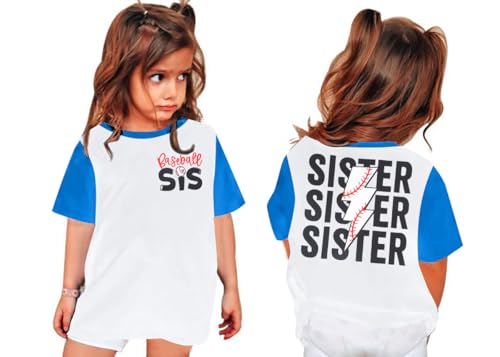 Image of FRYAID Toddler Baseball Sister Shirt Baby Girl Baseball Outfit Big Sister Shirt Birthday Girl T-Shirt Summer Cotton Tee Top
