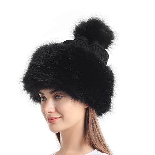 Gorro mujer de piel sintética negro estilo ruso miniatura 2