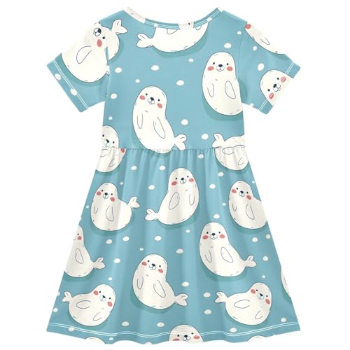 Cute Baby Seals Little Girls Short Sleeve Dress Casual Summer Party Skater Dresses for Kids 2-8T2