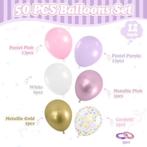 Image of Pink Purple Balloons, 50 Pcs for Girls Birthday Baby Shower Fairy Party