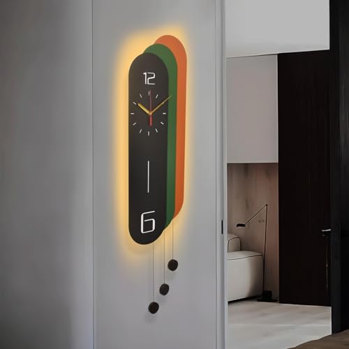 Image of Smartway Ravish Designer LED Wall Clock | Colorful Metal Decorative Clock with Built-in LED Light | Modern Wall Decor for Living Room, Bedroom, Kitchen, Dining & Hall