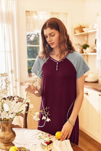 Image of Ekouaer Long Nightgown Women's Loungewear Short Sleeve Sleepwear Full Length Sleep Shirt with Pockets