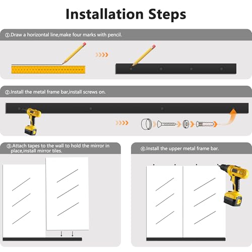 Home Gym Mirror for Wall,48x28x2PCS Full Length,Glass Frameless Body Large Mirror for Home Gym,Workout,Bedroom,Garage(Black)