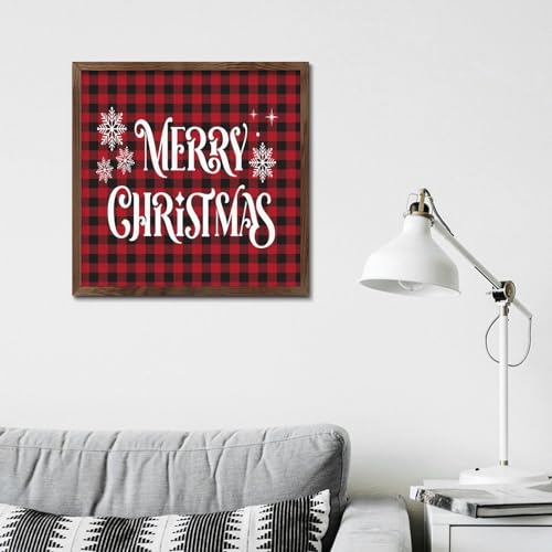 Panneau de décoration murale cadre bois Merry Christmas chrétien