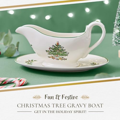 Portmeirion XT7410-X Spode Christmas Tree Collection Gravy Boat And Stand, Sauce Boat, And Tray, 9-Ounce, Made Of Fine Porcelain, For Gravy, Warming Sauces, Holiday Party Dish thumb #2